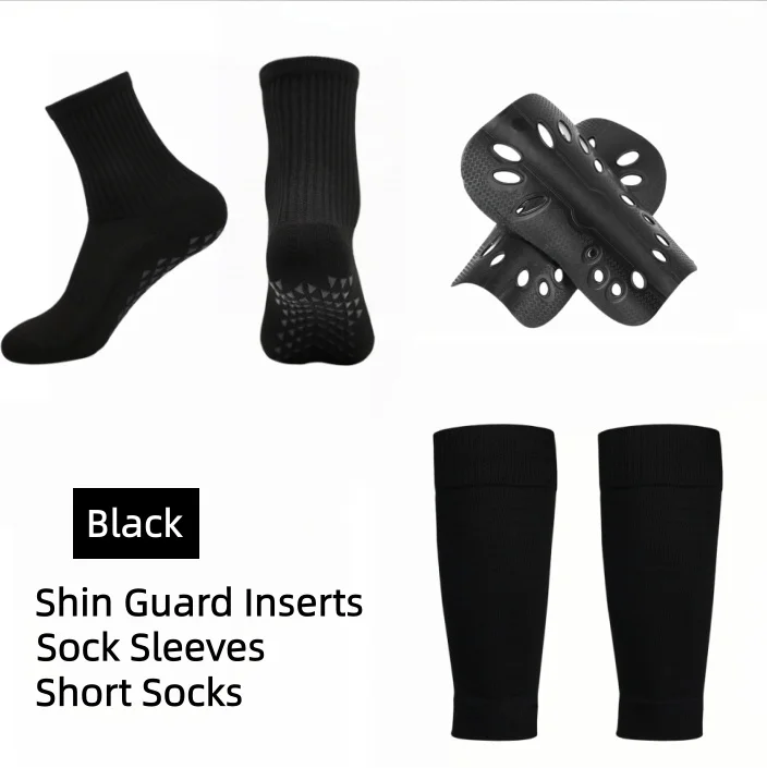 3 Pieces Soccer Protective Gear Set Anti-Slip Short Socks Shin Guard Inserts & Calf Sleeves for Football Training Men Women