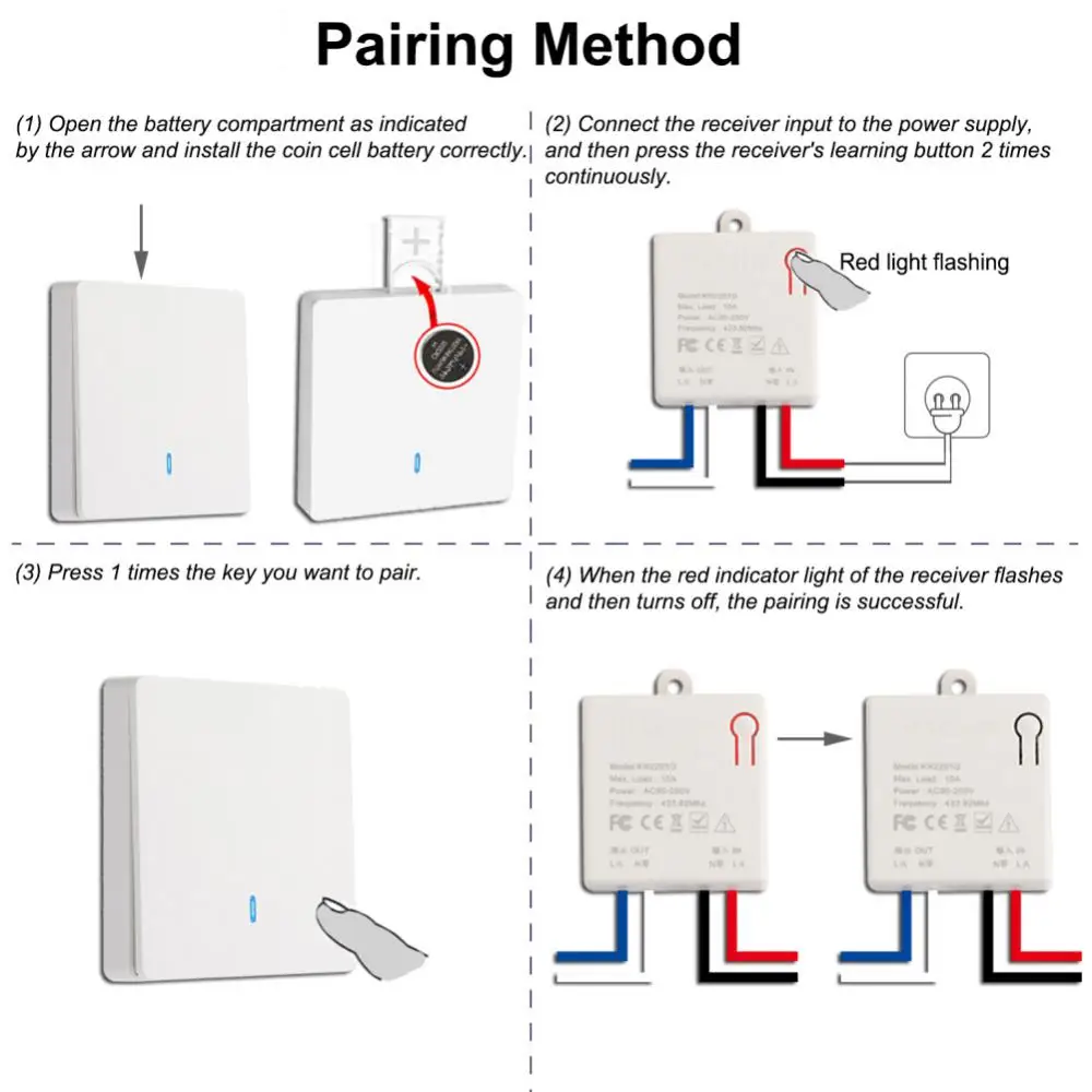 1/2/3 Gang Universal Wireless Smart Switch Light RF 433Mhz Wall Panel Switch Remote Control Mini Relay Receiver Lamp Fan Switch