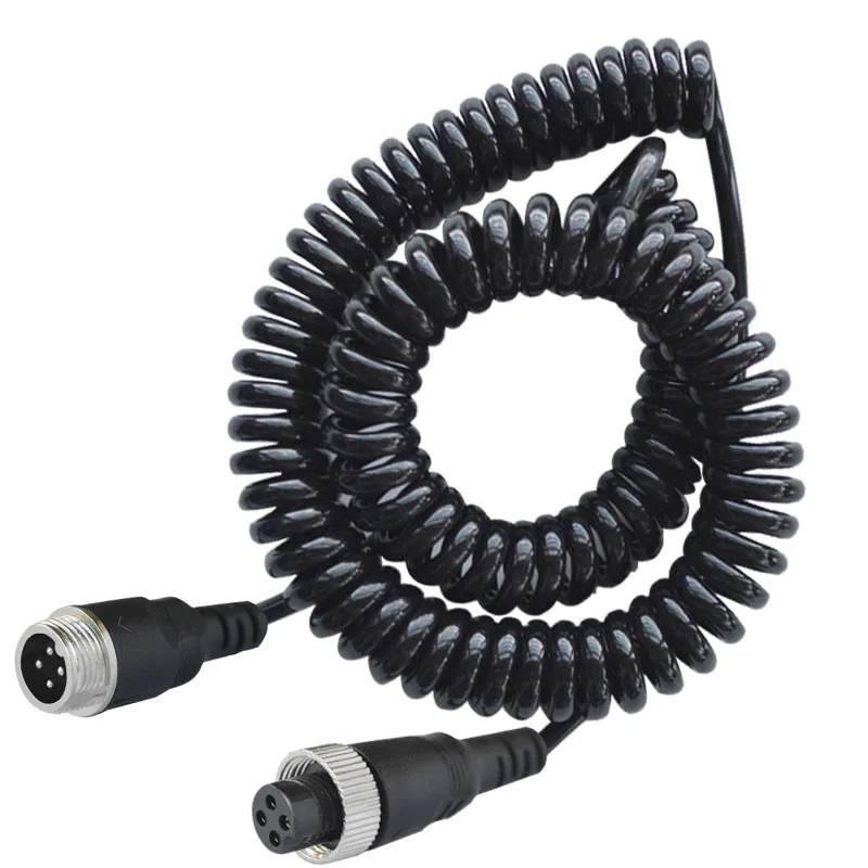 4PIN 5M Spring Cable Telescopic Wire Spiral Stretchable Extension  for Bus Turck Van Lorry RV Monitor DVR TV Camera Connection