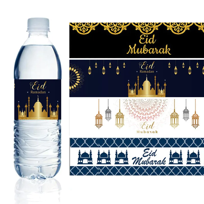 10pcs Eid Mubarak Water Bottle Sticker DIY Ramadan Kareem Water Bottle Labels Islamic Muslim Festival Party Decor Supplies