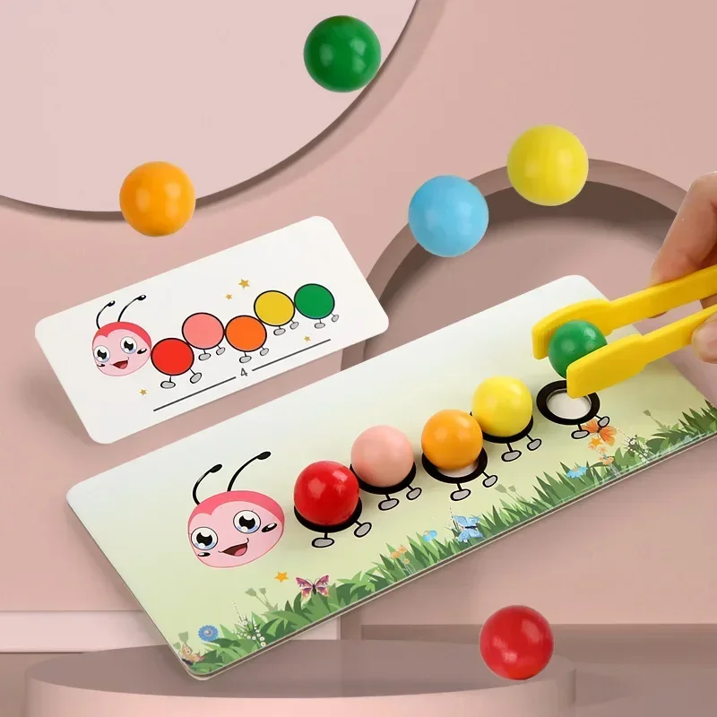 Wooden Caterpillar Clip Beads Games Montessori Toy Color Matching Parish Learning Fine Movement Training Educational Kids Toy