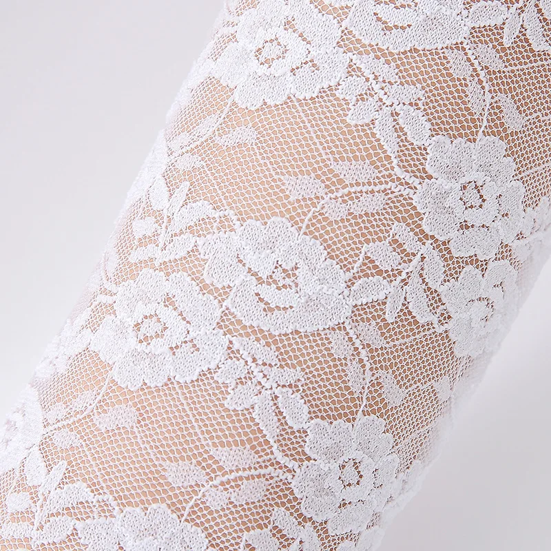 المرأة انظر من خلال الأزهار الدانتيل قفازات طويلة أسود أبيض أحمر مثير الكوع طول القفازات حفل زفاف مساء قفازات الملحقات