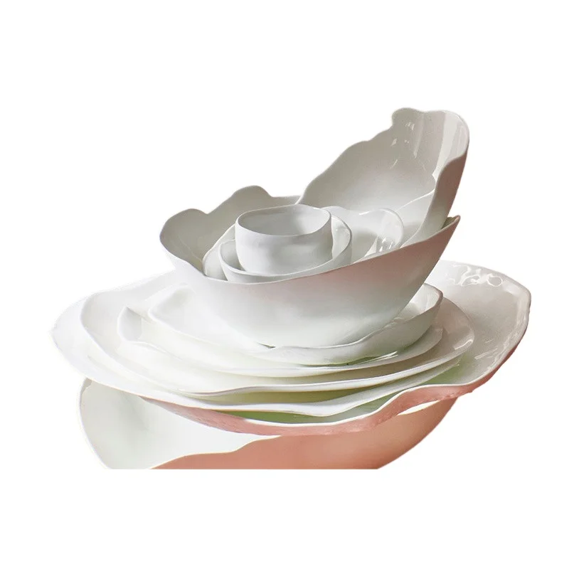 Beautiful, high-quality, flawless, irregular bone china tableware, plates, bowls, white