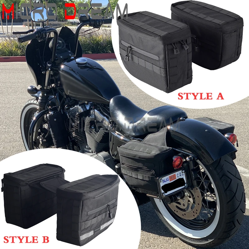 Motorcycle Saddle Storage Bags 1680 Denier Ballistic Nylon Black For Harley Dyna Sportster Softail Side Tool Luggage Saddlebags