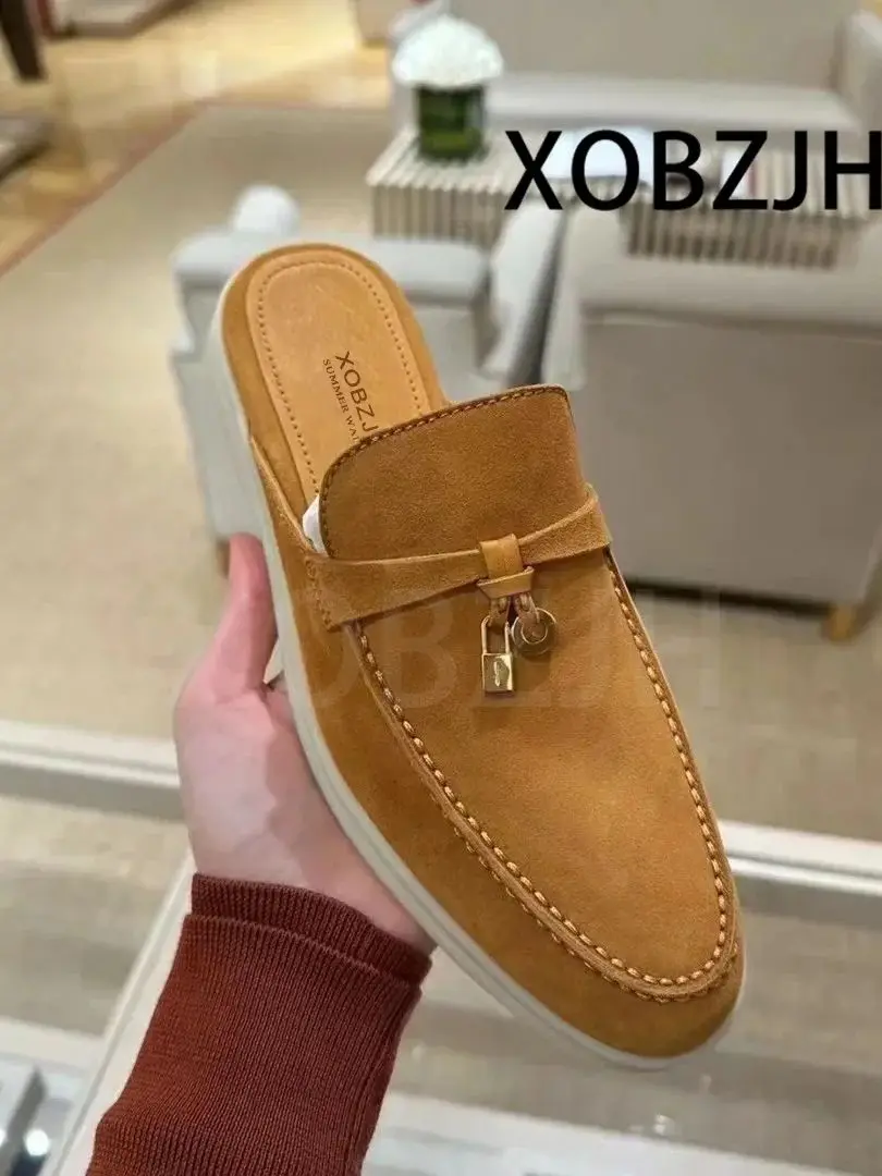 Loafers Shoes for Women 2024 Summer Walk Slippers High Quality Comfortable Classic Leather and Fabric Feel Sandals Men