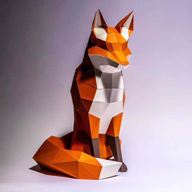 Sitting Fox Paper Model Home Decor Decoration Low Poly Geometry Paper Craft 3D DIY Puzzles Hand Made Creative Toys Sculpture