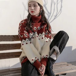 학생 하이넥 스웨터, 한국 버전, 루즈한 다용도 슬림 니트 스웨터, 트렌디 재킷, 따뜻하고 달콤한 크리스마스, 겨울 신상