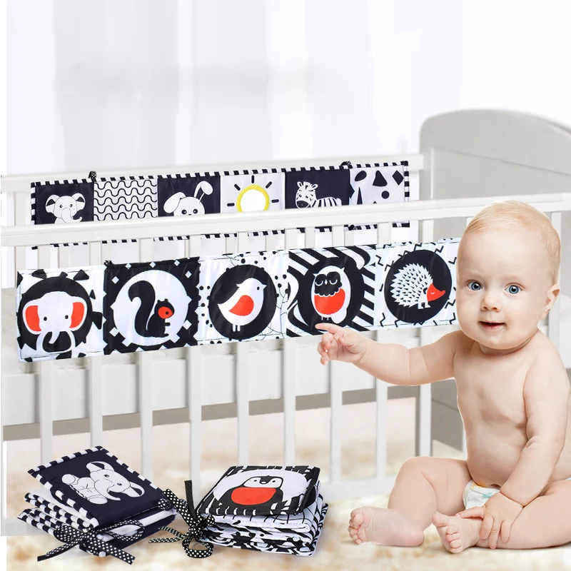 كتاب الطفل الحسي أسود أبيض الوليد ألعاب تعليمية كتب الرضع لعب اطفال 0 6 12 أشهر لينة القماش كتاب سرير لعب للأطفال