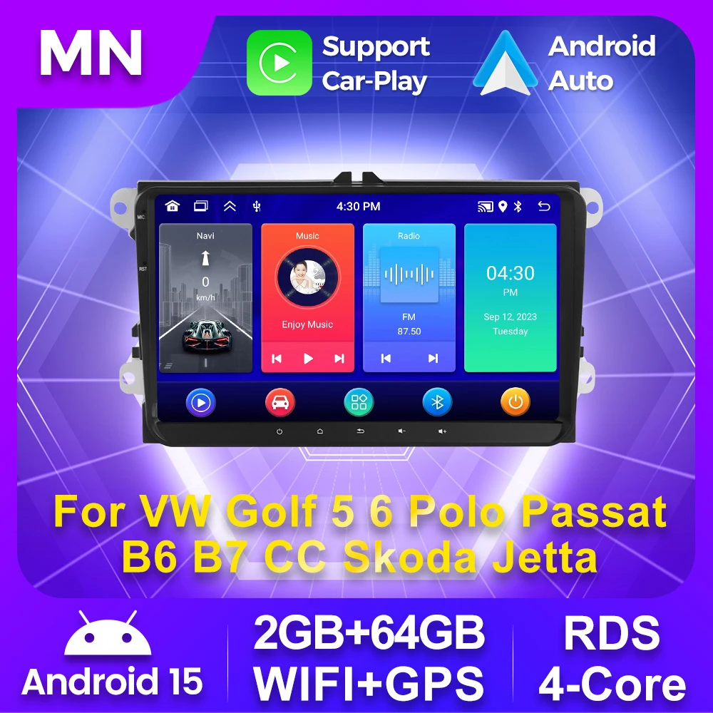 

9-дюймовая мультимедийная стереосистема Android Auto для VW Volkswagen Skoda Octavia Golf Touran Passat B6 Polo Jetta с Carplay, GPS-плеером и автомобильным радио