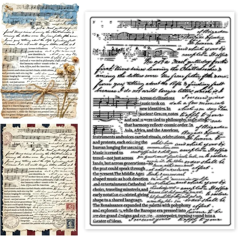 Transparente Stempel mit Retro-Text und Musik-Hintergrund, transparente Stempel, transparente Siegel für DIY-Scrapbooking, Fotoalbum-Dekoration