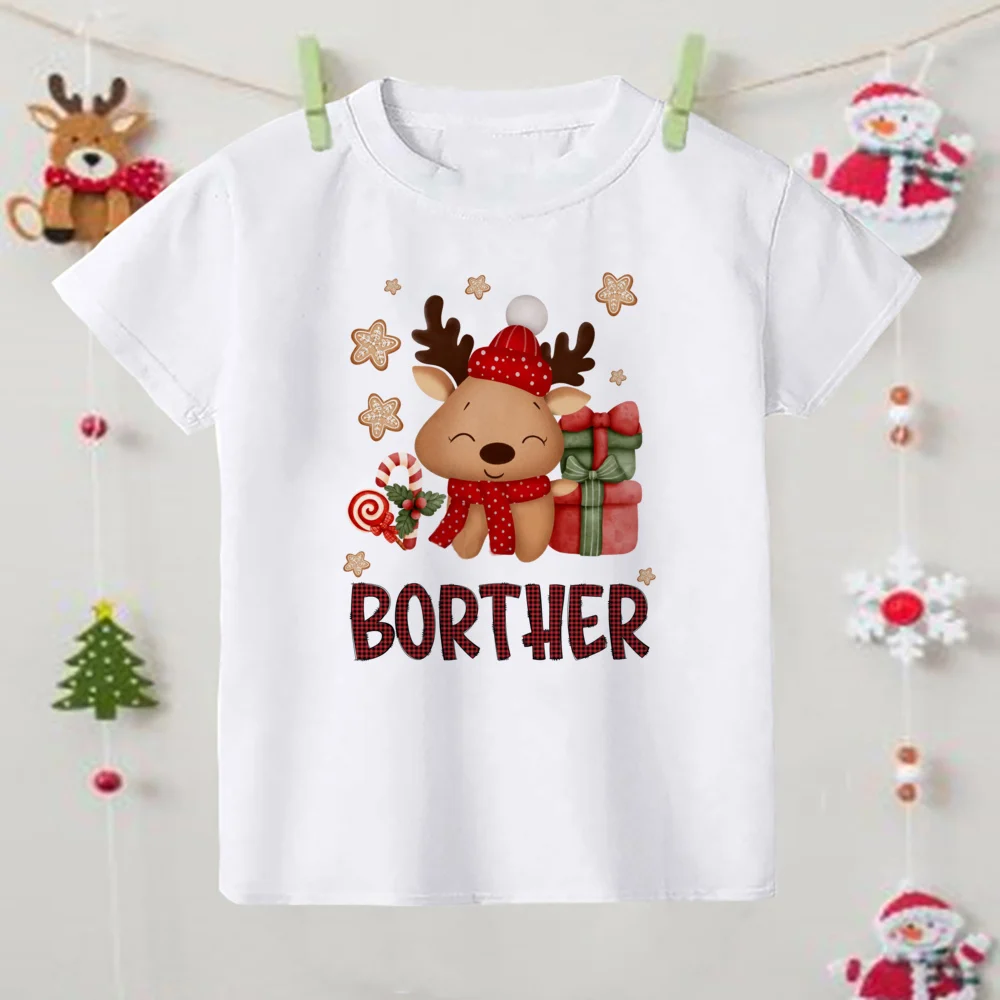 Deer Christmas Print Family Matching Xmas Clothes Mother Daughter Tshirt Mom Dad Girl Boy Holiday Party Look T-shirt Baby Romper