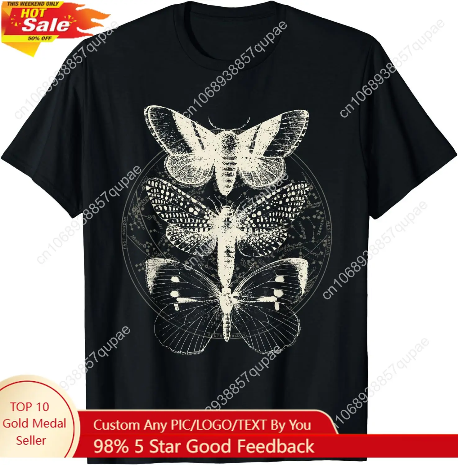 

Witchcore Lepidoptera Butterfly Moth Insect Astronomy Lover T-Shirt Halloween Vintage T Shirt for Men Women Daily Four Seasons