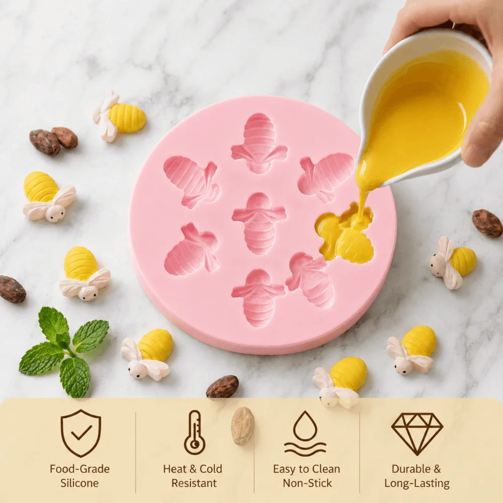 Food Grade Silicone Bee Shaped Cake Mold Non-Stick Six Cavity Silicone Cake Mold DIY Craft Bee Design Chocolate Dessert Mold