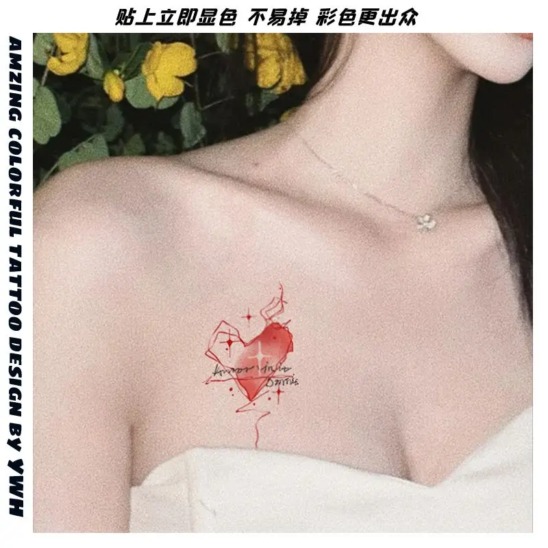 Fake Tattoos for Women Waterproof Durable Red Love Temporary Tattoo Sticker Cute Sexy Babes Art Tatoo Tatto Festival Wholesale