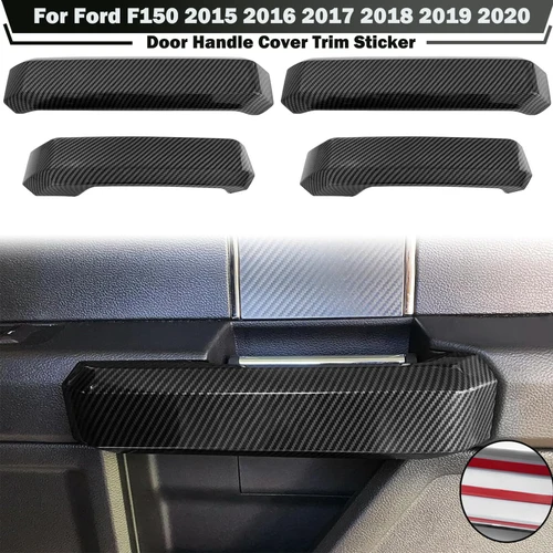 Imagen 2 del producto 4 unids/set cubierta de manija de puerta de fibra de carbono decoración embellecedora para Ford F150 2015-2020 protector de mano antiarañazos ABS