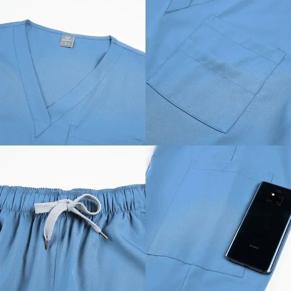 Elástico de secagem rápida esfrega uniformes de alta qualidade com decote em v topos calças esfrega conjunto uniformes spa unisex roupas de trabalho ternos médicos