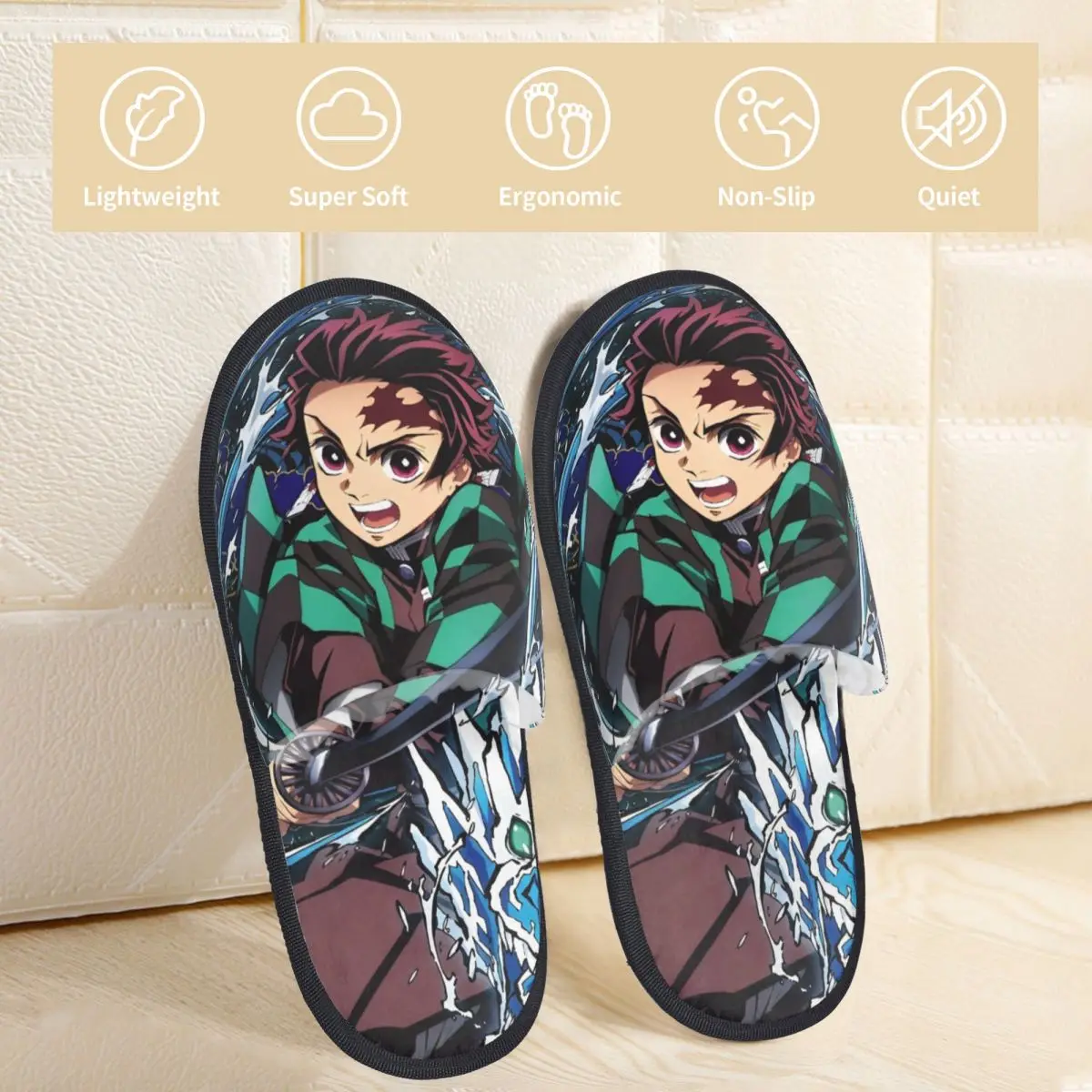 Tanjiro Kamado Winter House Slippers Living Room Anime Demon Slayer Soft Household Fur Slippers Slides Anti-skid