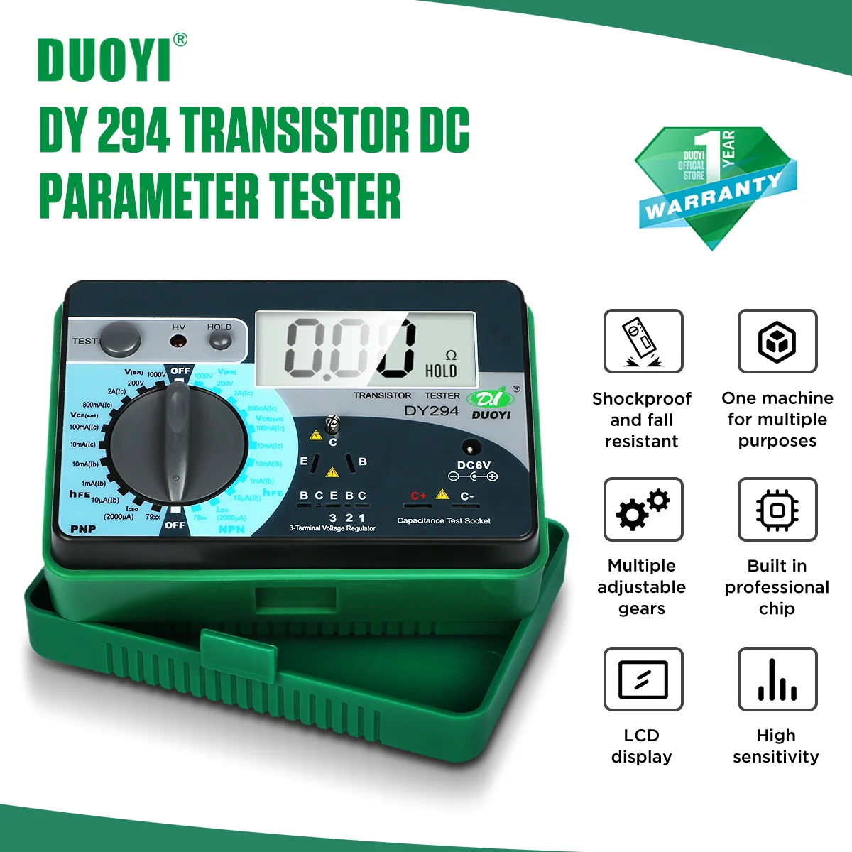 DUOYI DY294 Multifunction Digital Transistor DC Analyzer Tester Semiconductor Reverse Capacitance Voltage SCR FET Parameter Test