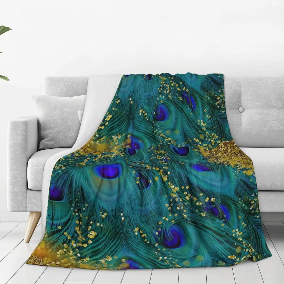 Dreamy Peacock Feathers Blanket Flannel Multi-function Throw Blankets Throw Blanket For Home Bedroom Outdoor Throws Bedspread