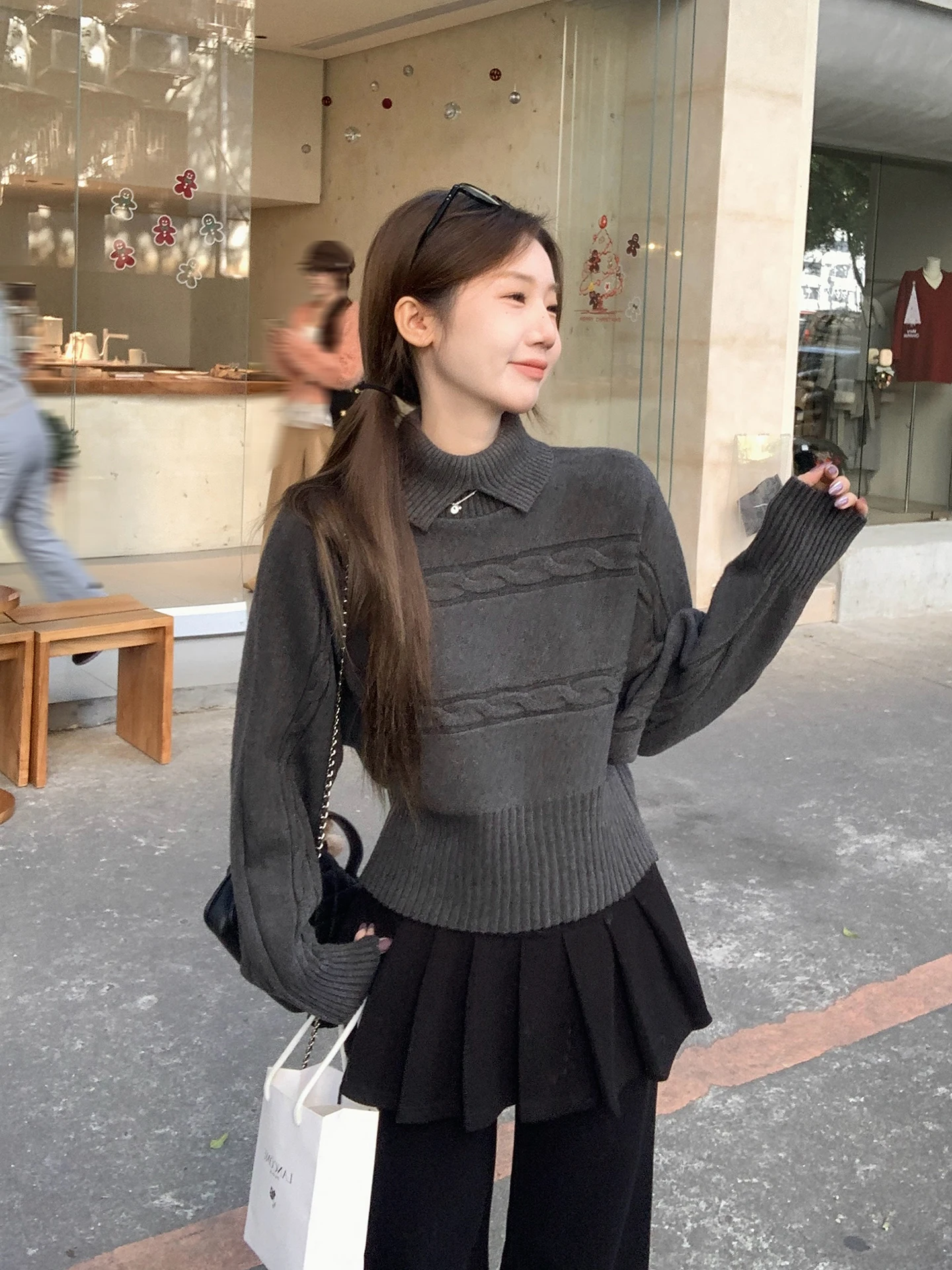 

U77 Commuter Knitted Sweater Women's High Collar Loose Batwing Sve Warm Fce Top f High Ne Twist Knit Winter Faion