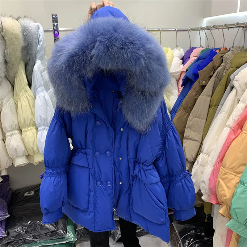 Chaqueta de plumón de pato para mujer, abrigo grueso y cálido con cuello de piel grande, para la nieve Parka, invierno, 90%