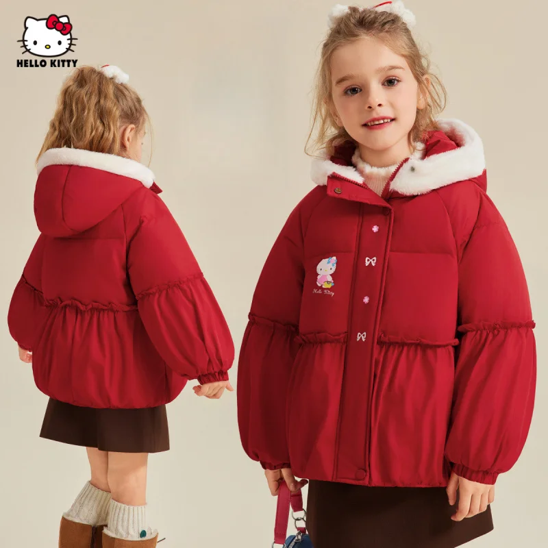

【Officially authorized】HelloKitty Hello Kitty Down jacket fluffy Warm Thick Red Festive Down Jacket Perfect Christmas、New Year