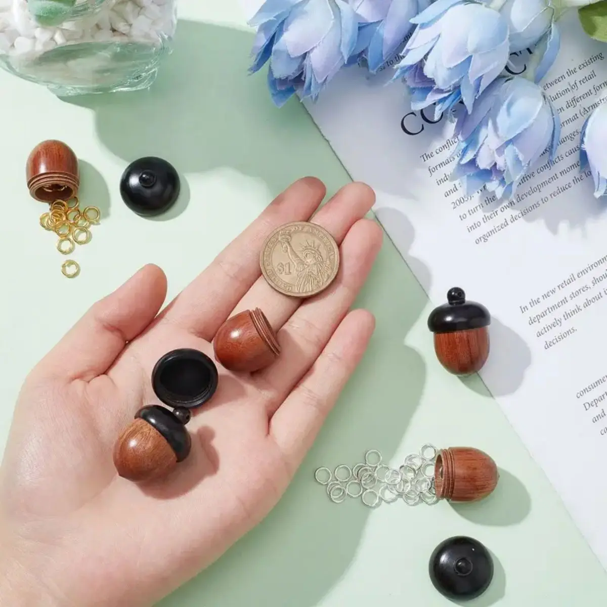 【Hot sales】Ebony acorns can be unscrewed. Hazelnut DIY jewelry pendant, key chain, car decoration, solid wood medicine box