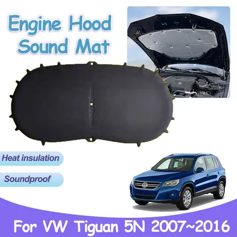 자동차 엔진 후드 패드, 폭스바겐 VW 티구안 5N MK1 2007 ~ 2016, 2008 2009 2010 2011 2012 2013 2014 2015 방음 코튼 내화 커버, 인테리어 액세서리
