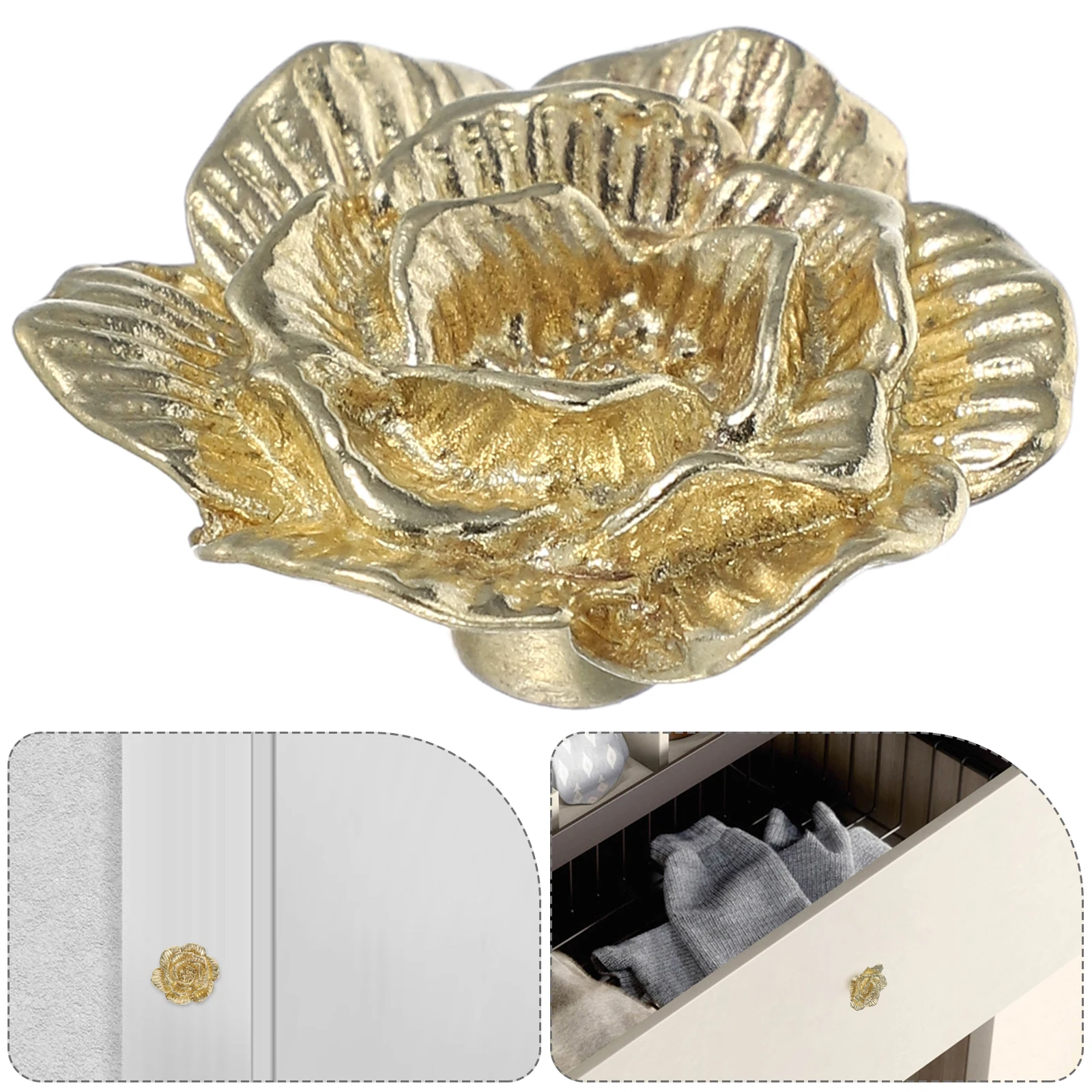 

Rose Flower Brass Cabinet Handles Vintage Chinese Style Decorative Gold Drawer Pulls Durable Hardware For Home Furniture