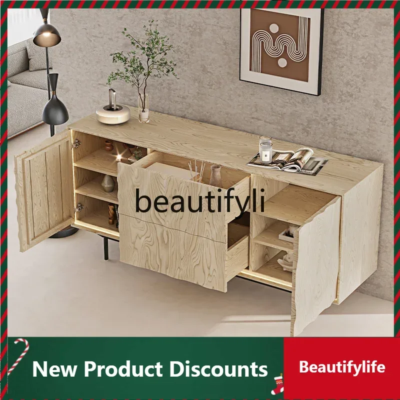 

Wave Solid Wood Like Restaurant Side Cabinet Middle Antique Entrance Cabinet White Wax Wood with Drawer Modern Light Luxury D80