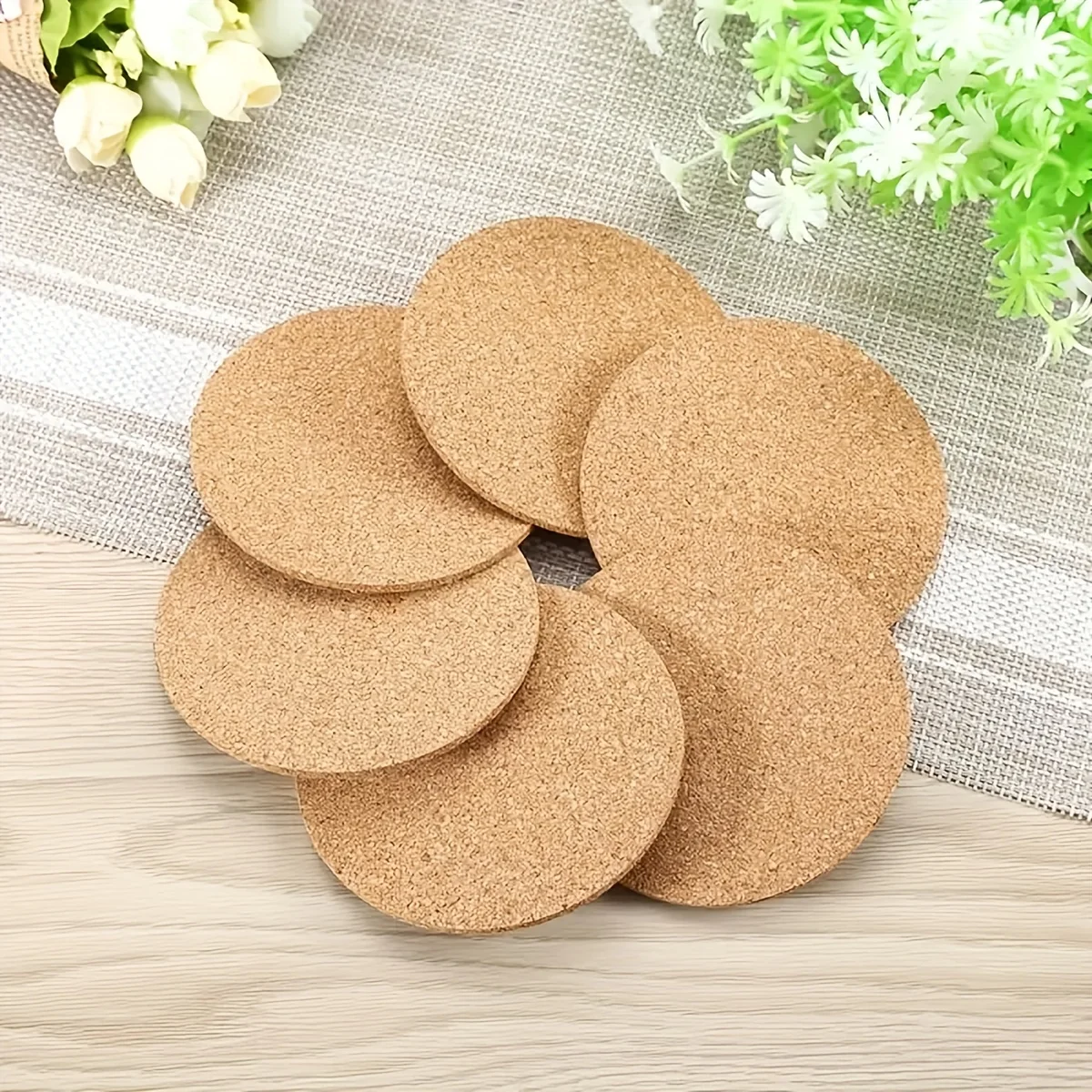 6pcs Cup And Mug Cork Coaster, Drink Coasters For House Warming Gifts And Wedding Parties, Dining Table Decor, Kitchen Supplies