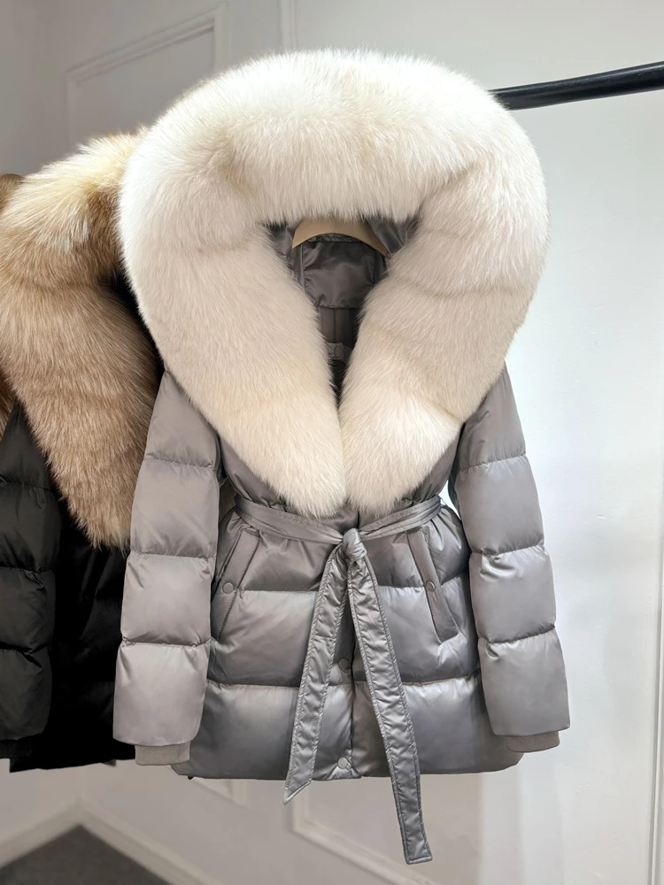 Lagabogy 2025 Top Quality Winter White Goose Down Jacket Women Coat Natural Silver Fox Fur Hooded Thick Female Waterproof Parkas