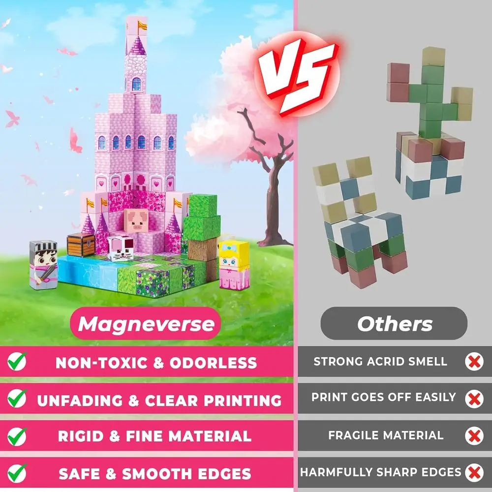 女の子向けピンクプリンセスキャッスル磁気ビルディングブロック100ピースセット、対象年齢3～12歳 - 完璧なホリデーや誕生日プレゼント