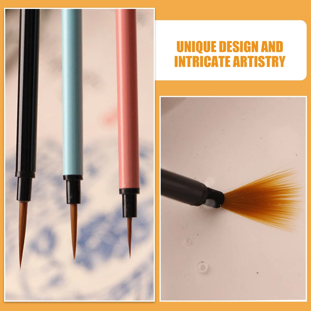 3Pcs Fine Tip Paint Brushes Chinese Painting Brush Set Fine Point Drawing Brush for Watercolor Calligraphy Detail Line Art