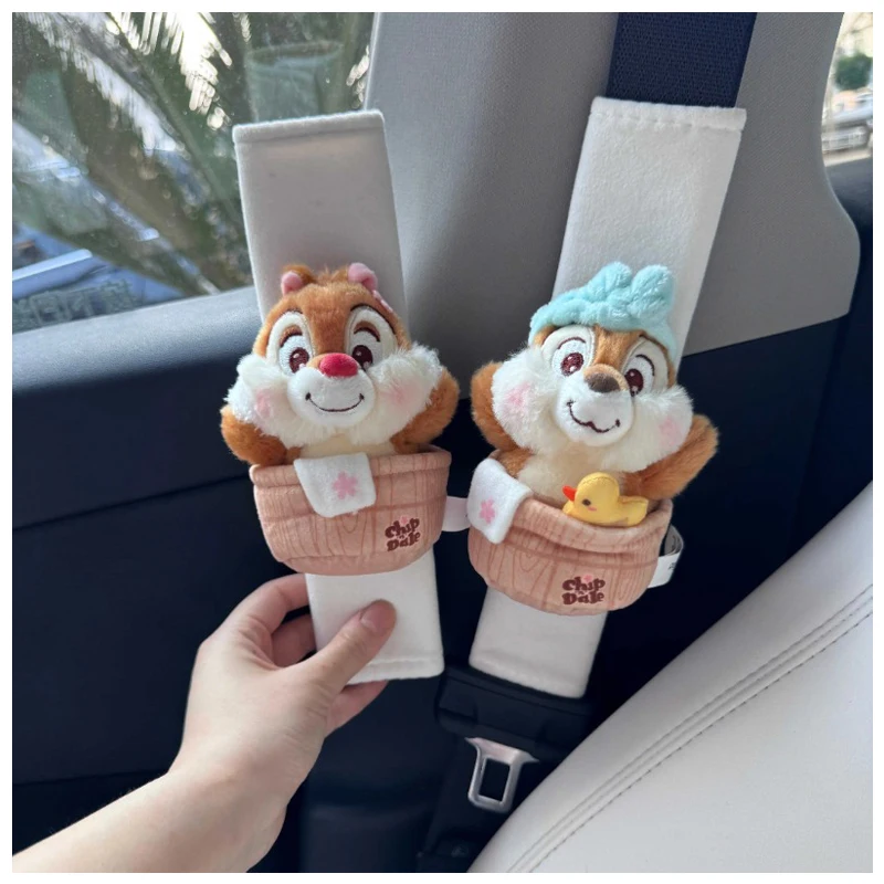 Anime Cartoon Disney Chip \'n\' Dale Plush Doll Car Seat Belt Cover Kawaii Wear Resistant Anti Slip Sleeve Interior Accessories