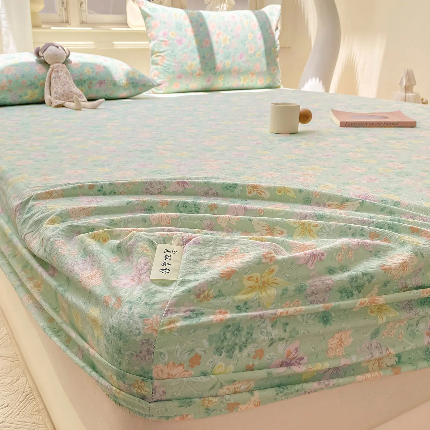 Green Flower Printed Bed Sheets Single/Queen/King Size Sabanas Matrimoniales All-inclusive Fitted Bed Sheet with Elastic Sabanas