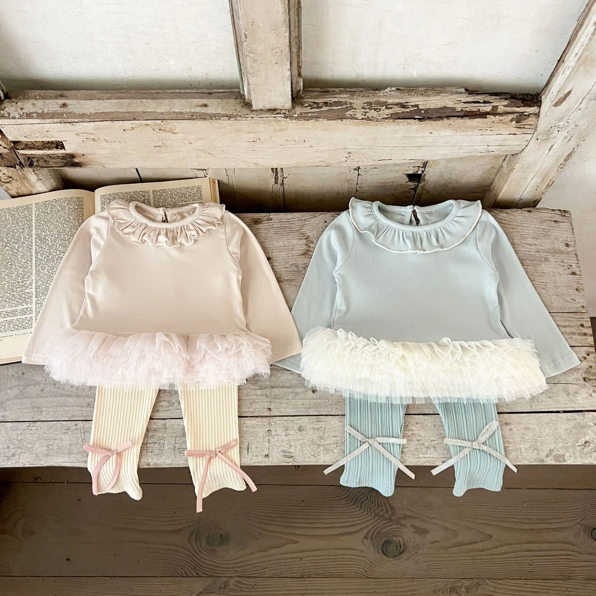 2026-春秋の新しい女の子の赤ちゃんのセット綿トップパンツ-2-個セット幼児新生児女の子服