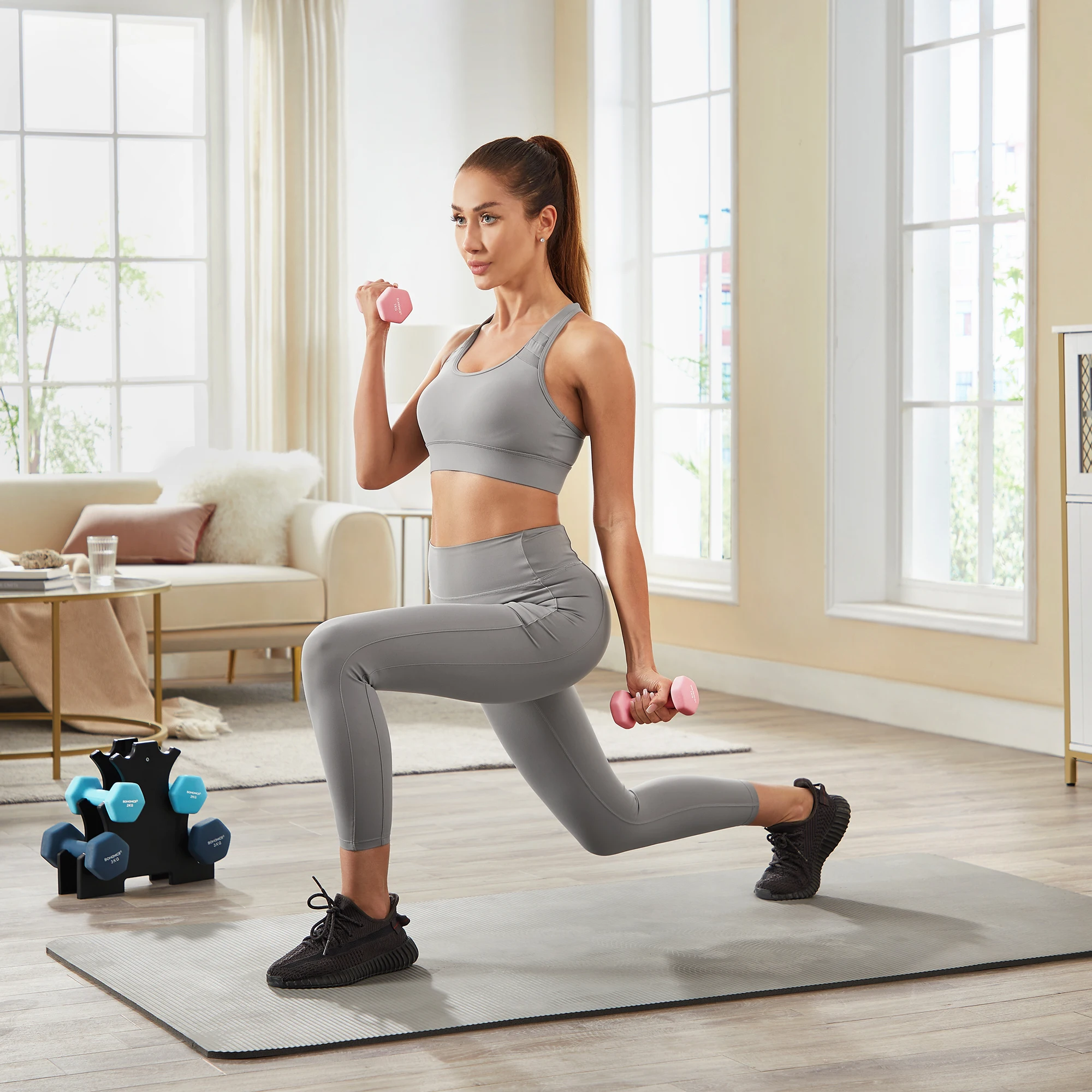 طقم دمبلل سداسي سونغميكس مع حامل ، دمبلز ، أكوا أخضر ، زبرجد ، رمادي ، 2 × 1 كجم ، 2 × 2 كجم ، 2 × 3 كجم #1