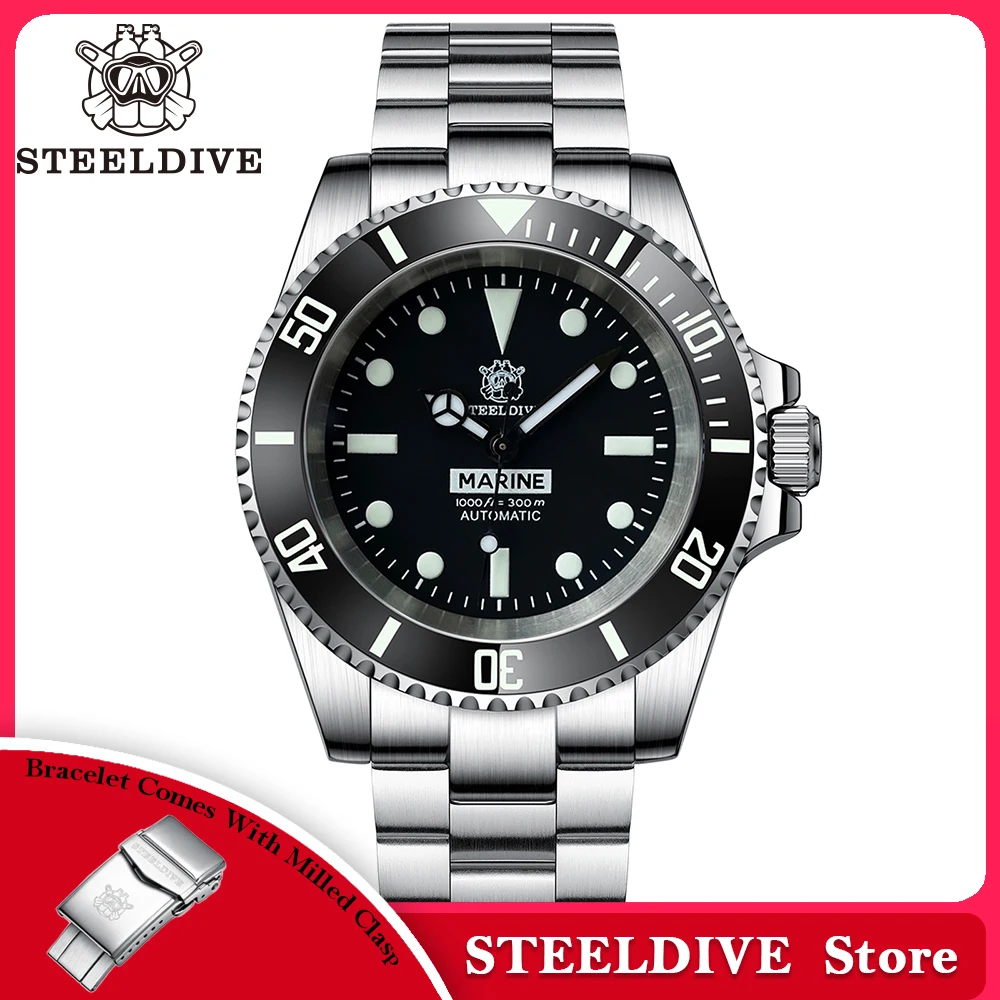 

STEELDIVE SD1954 Black Dial 41MM Stainless Steel NH35 Automatic Movement What Ghost Mens Dive Watch Reloj Sapphire Glass