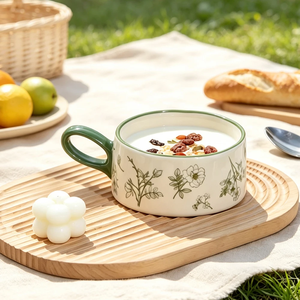 SHUNXIANG Ceramic Breakfast Cup Vintage Floral Pattern Large Capacity Coffee Cup Home Office Mug Juice Tea Cup Gift Drinkware