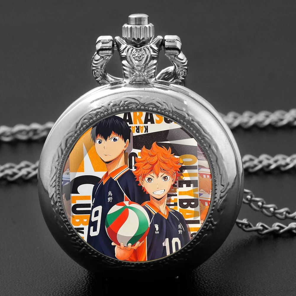 

Haikyu Design Glass Dome Quartz Pocket Watch With Durable Chain Arabic Numeral Dial For Men And Women Creative Gifts