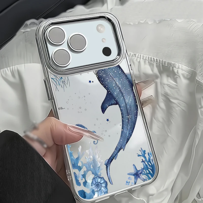 Sommer Meerestiere Wal Handyhülle für iPhone 17, 16, 15, 14, 13, 12 Pro Max 17, 16 Pro Air 11, klare Beschichtung, Linsenrahmen, weiche Abdeckung