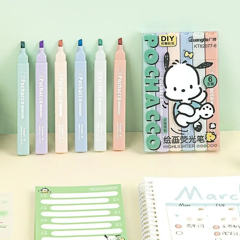 

Sanrio 12/24pcs Marker Highlighter Kawaii Pochacco High Value New Cartoon Writing Fluency Highlighter Student Stationery Gift