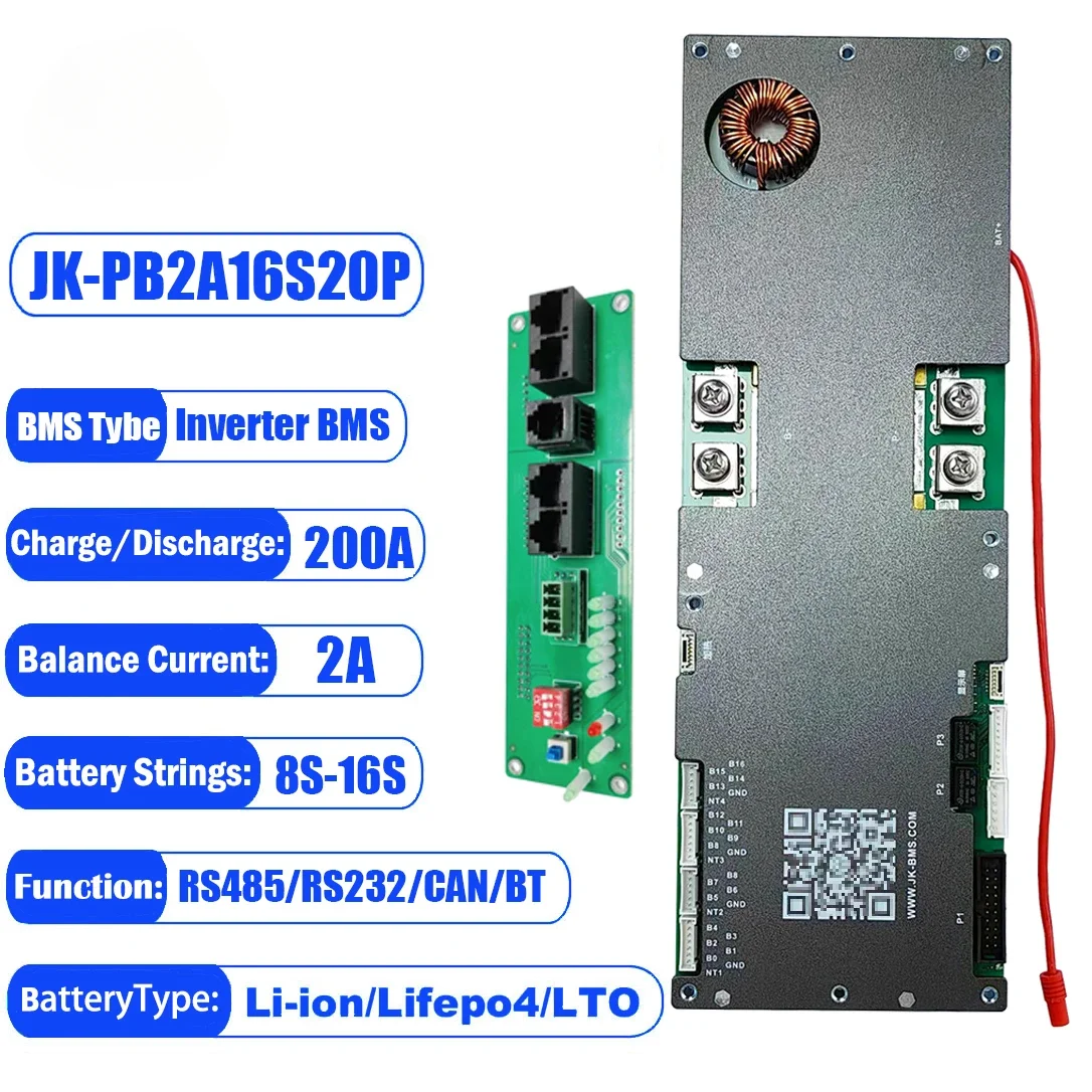 

JK Inverter BMS 16S 48V lifepo4 PB-2A16S20P 2A Active Balance 8S 16S 100A 150A 200A 24V CAN RS485 RS232 BT Camping Battery Pack