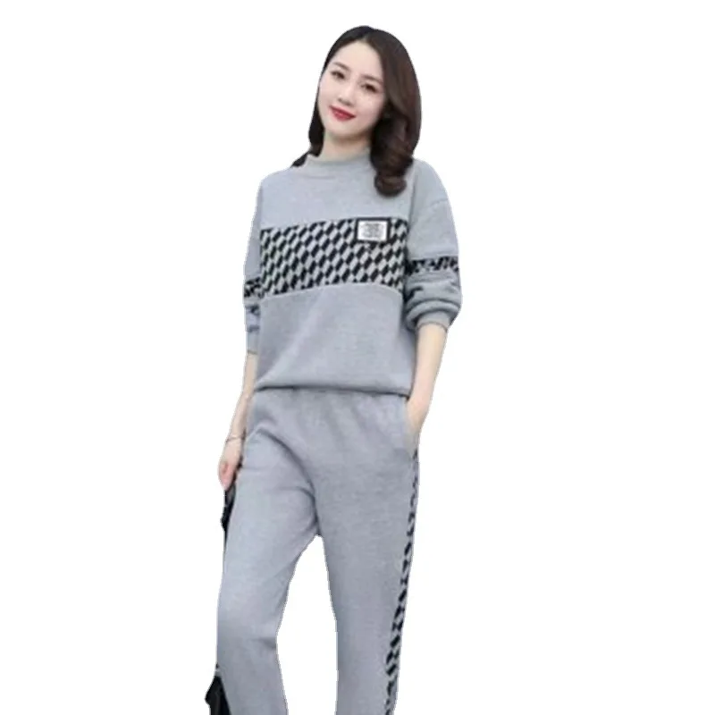 Autumn Winter Women Clothing Sets O-neck Sweatshirts+Harem Pants 2Pcs Suits Plaid Female Casual Tracksuit Fashion Streetwear