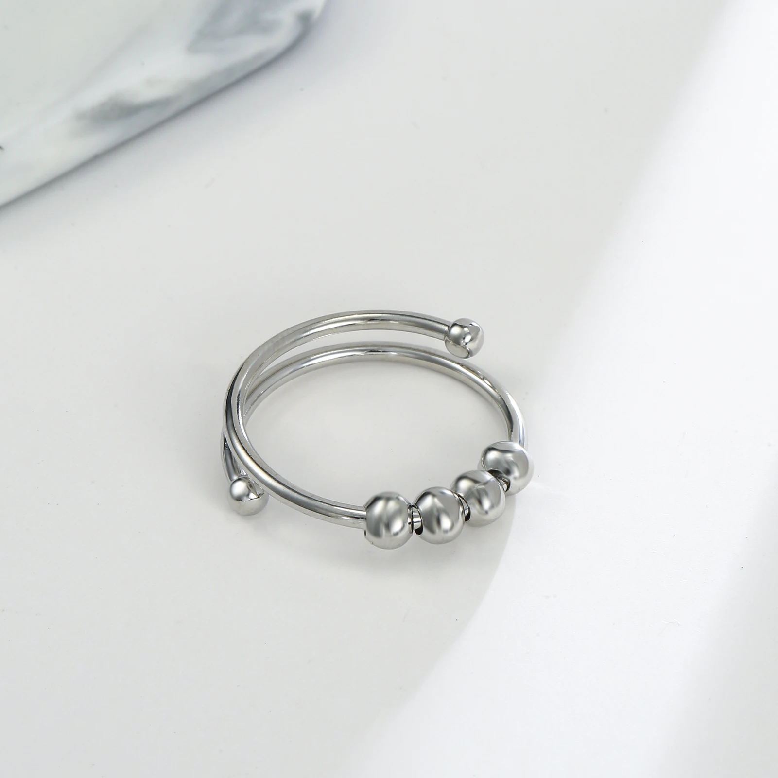 Edelstahl-Drehperlen-Angstlöseringe Offene Stressabbau-Fidget-Ringe für Frauen und Männer 2026 Modeschmuck Geburtstagsgeschenk – Detail 3
