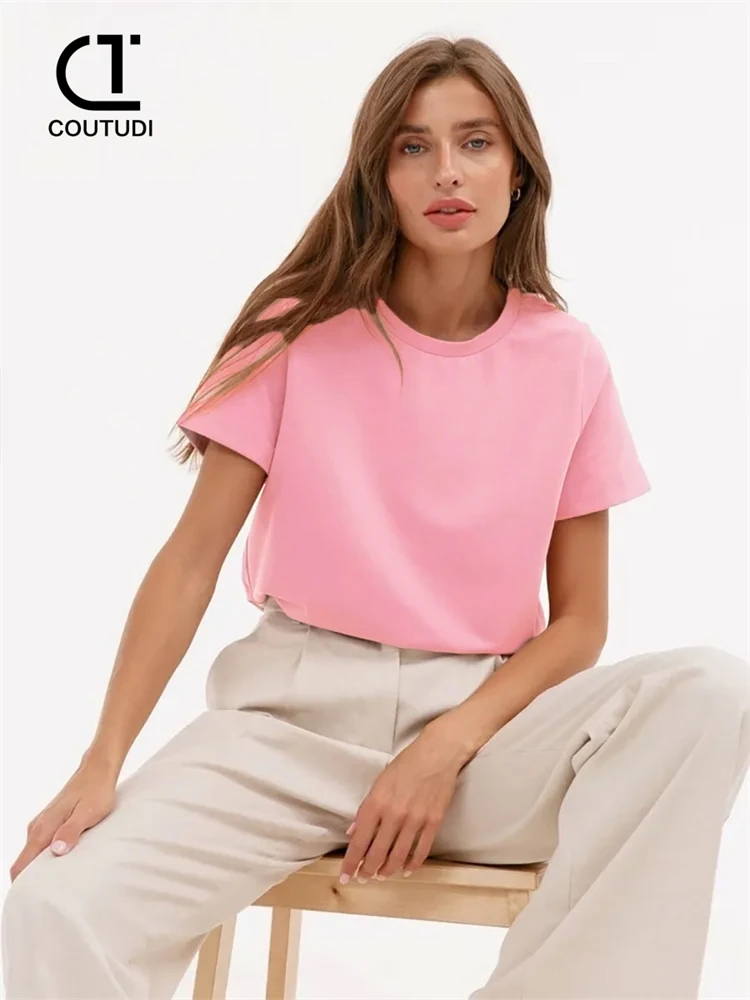 COUTUDI-Oversized Summer T Shirts for Women, Casual Streetwear, Korean Tees, Basic, Solid, Cotton Tops, Young Summer Cotton T