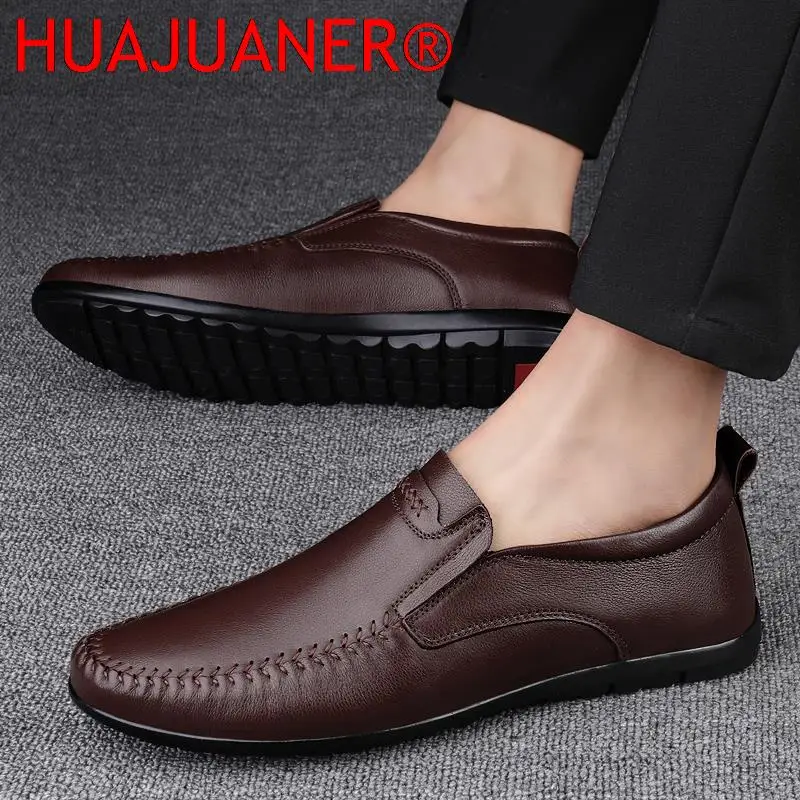 Men Formal Loafers Black Business Elegant Gentleman Men's Shoes Casual Genuine Leather Footwear Male  Moccasins Man Driving Flat