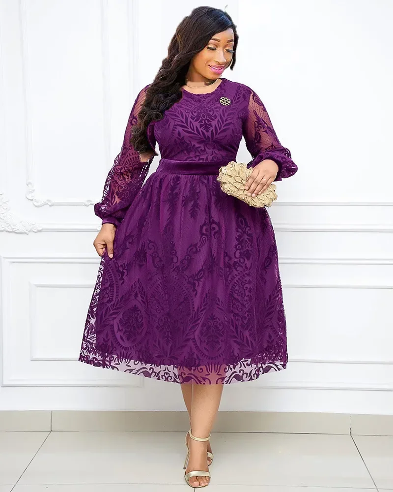 Vestido elegante de corte A, ropa africana para mujer Dashiki, vestido africano con cuello redondo, manga acampanada, vestidos de fiesta Retro de talla grande 5XL