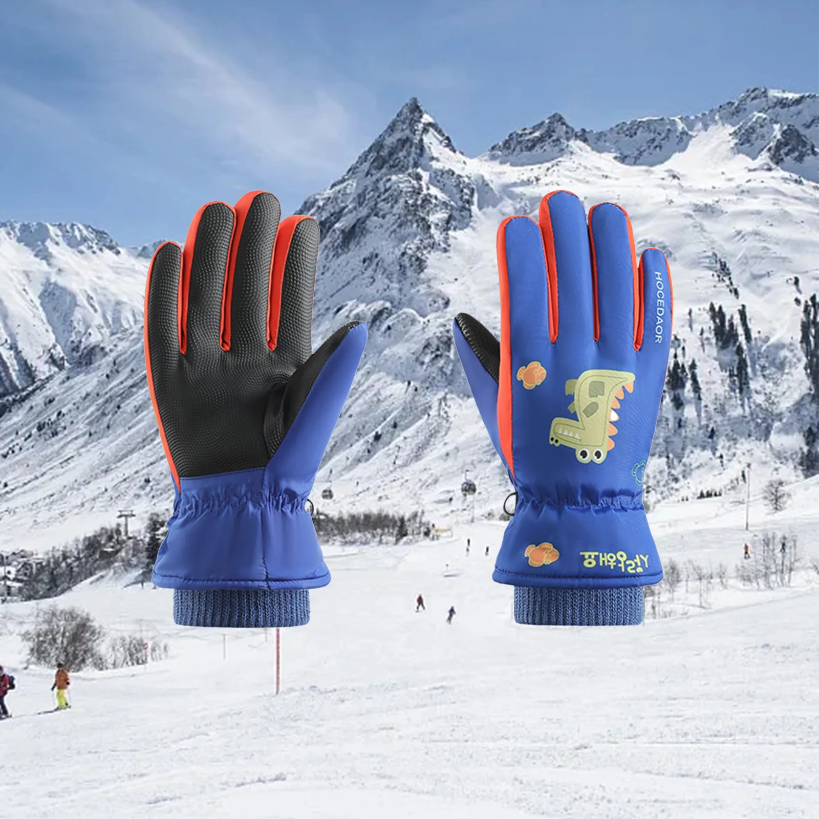 Winter Children Outdoor Skiing Gloves Fleece Thermal Kids Gloves Waterproof Windproof Baby Full Finger Mittens For 4-7 Years Old